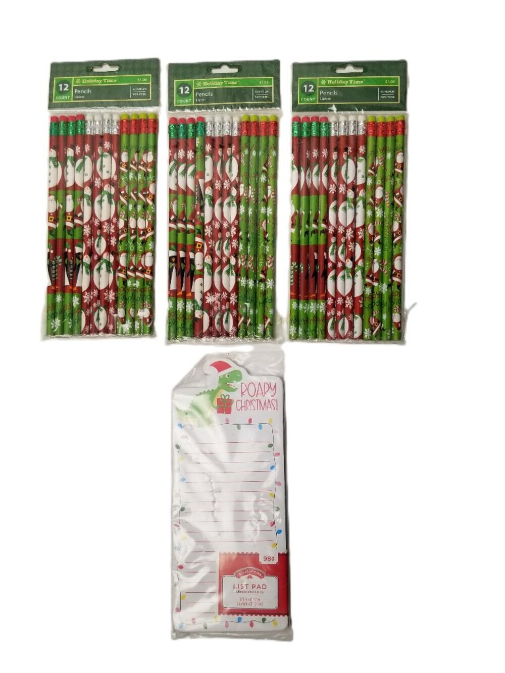 Holiday Time Christmas Stationery Bundle 36 Pencils List Pad Santa Snowman
